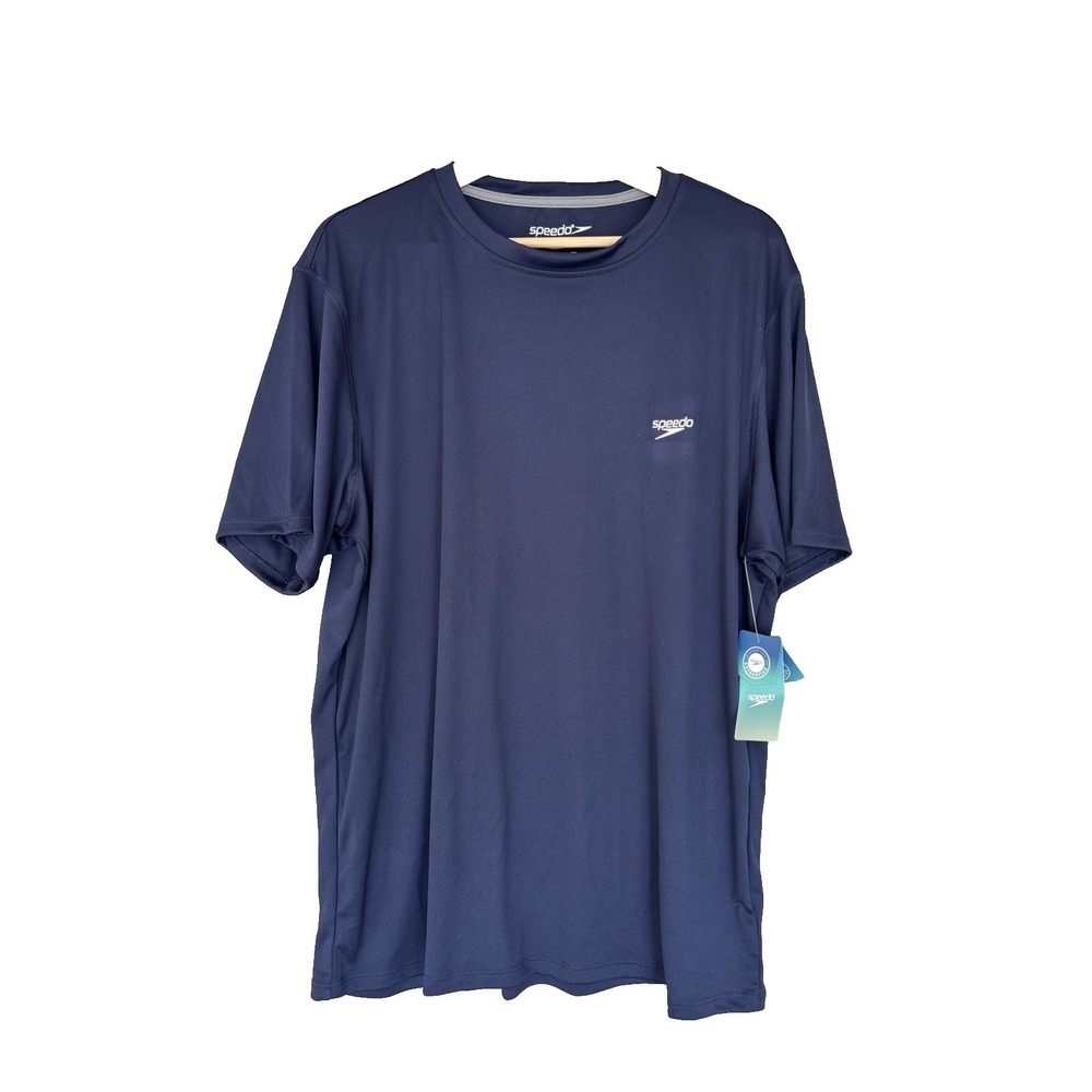 Speedo Men's Shirt Large Blue Short Sleeve Crew Neck SPF 50+ TurboDri NWT